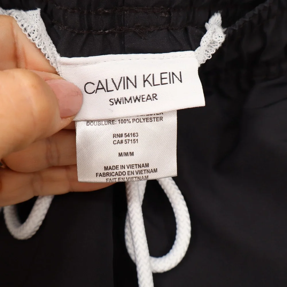 Calvin Klein Mens Swim Trunks Black Logo Side Tape Drawstring Medium